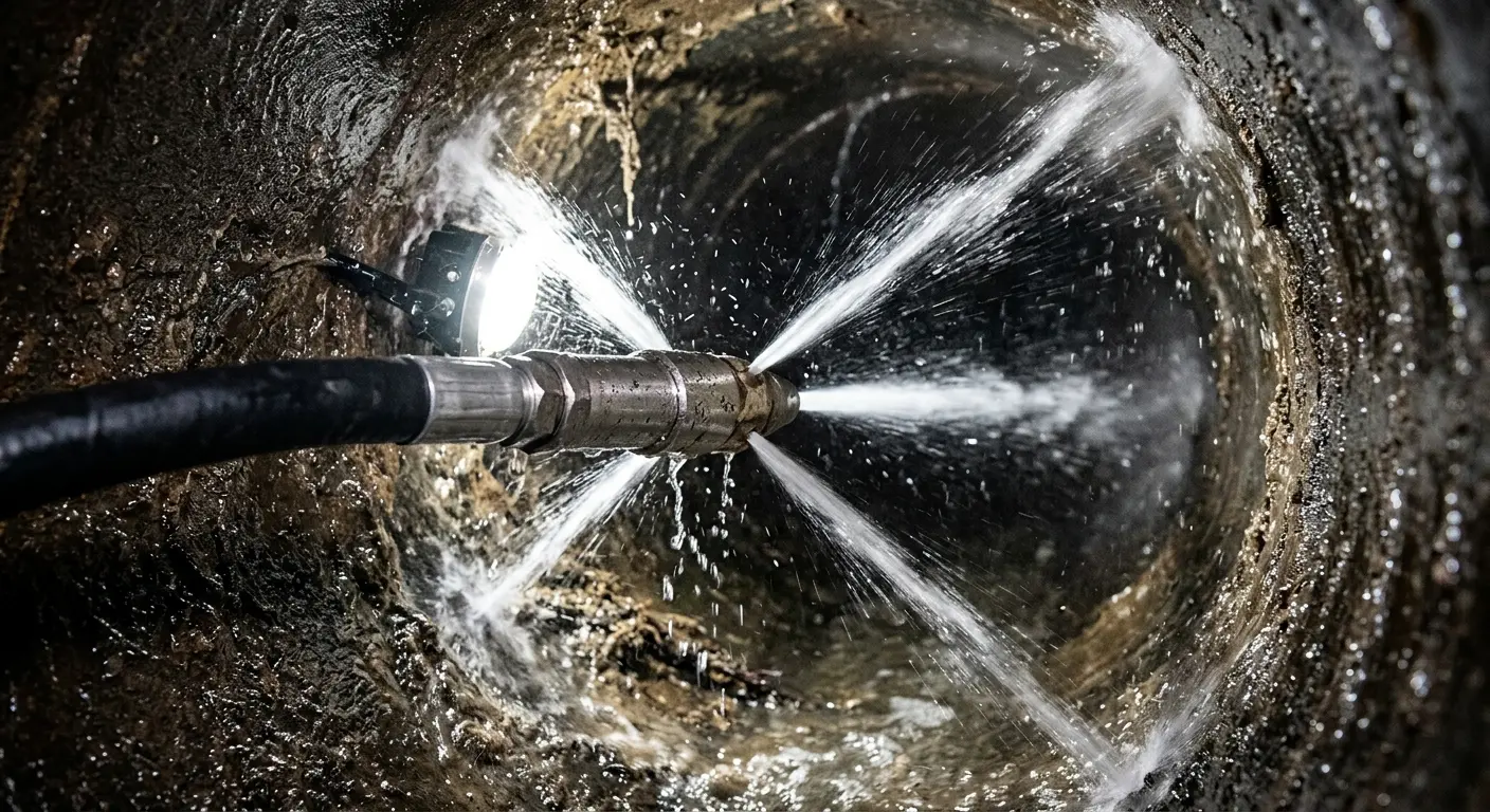 High-pressure hydro jetting nozzle cleaning sewer pipe for Storm Drain Cleaning in Delphos